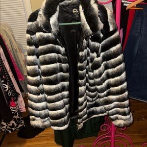 Elegant Black and White Striped Teddy Jacket